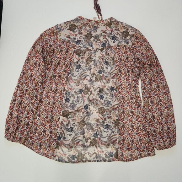 Knox Rose Peasant Blouse Womens M Boho Floral Keyhole Tassel Flowy Prairie - Picture 7 of 9